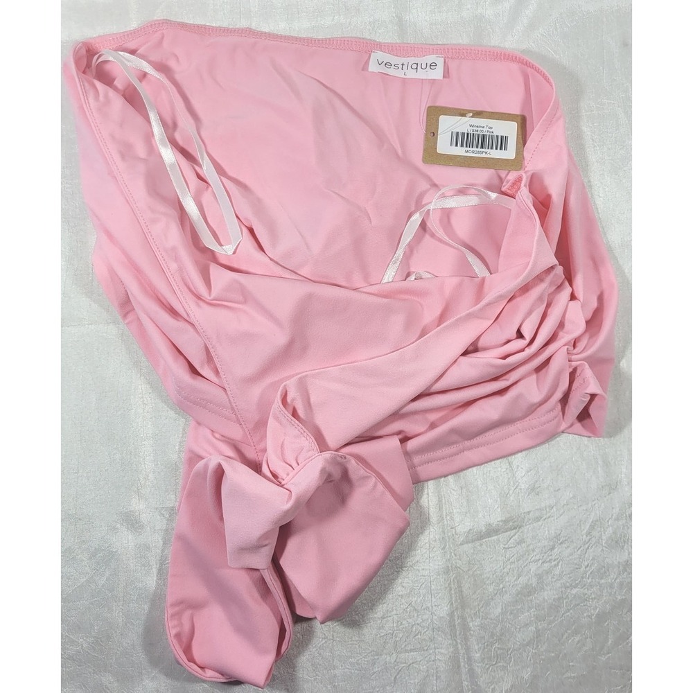 Vestique Women's Winslow Cropped Halter Neck Scarf Knit Top - Pink - Size Large - Picture 3 of 4